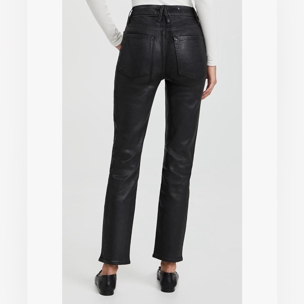 Good American Coated Black Slim Straight Jeans High Rise Pants 24 Night Out